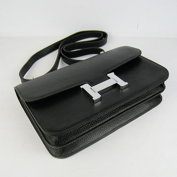 7A Hermes Constance Togo Leather Single Bag Black Silver Hardware H020